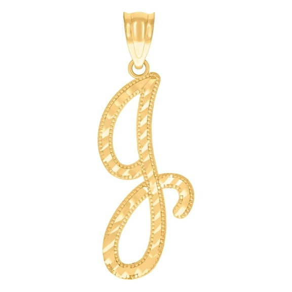 10k Yellow Gold Unisex Letter Name Personalized Monogram Initial J Script Alphabet Charm Pendant Necklace 32.2x11.7mm Wi