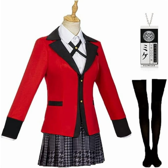 Uniforme de cosplay de Kakegurui, 6 piezas, Runa Yomozuki, cosplay con collar, Yumeko Jabami, disfraz de cosplay de Anime para Halloween, atuendo de colegiala para mujer