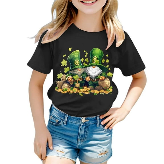 Yigsgc St. Patricks Day T-Shirt for Kids Cartoon Leprechaun Printed Shirts Short Sleeve Graphic Tees Tops,Color Black,Size 10-11 Years
