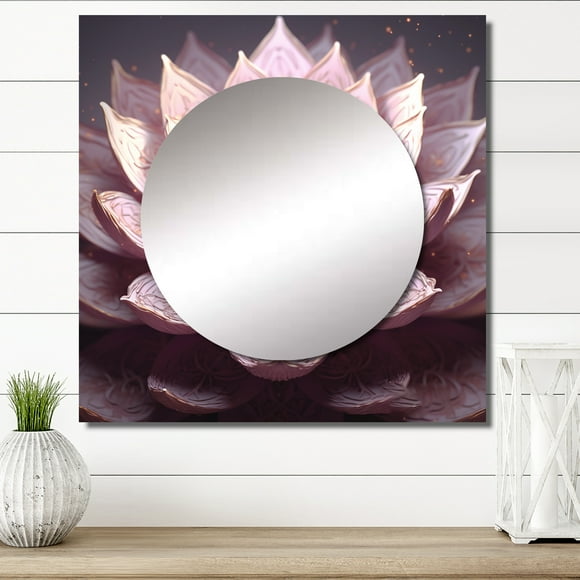 Designart "Blooming Magical Pink Lotus Ethereal Blossom III" Lotus Pink Large Square Mirror - Square Bedroom Mirror Printed Wall Decor - Modern Square Printed Wall Mirror Art