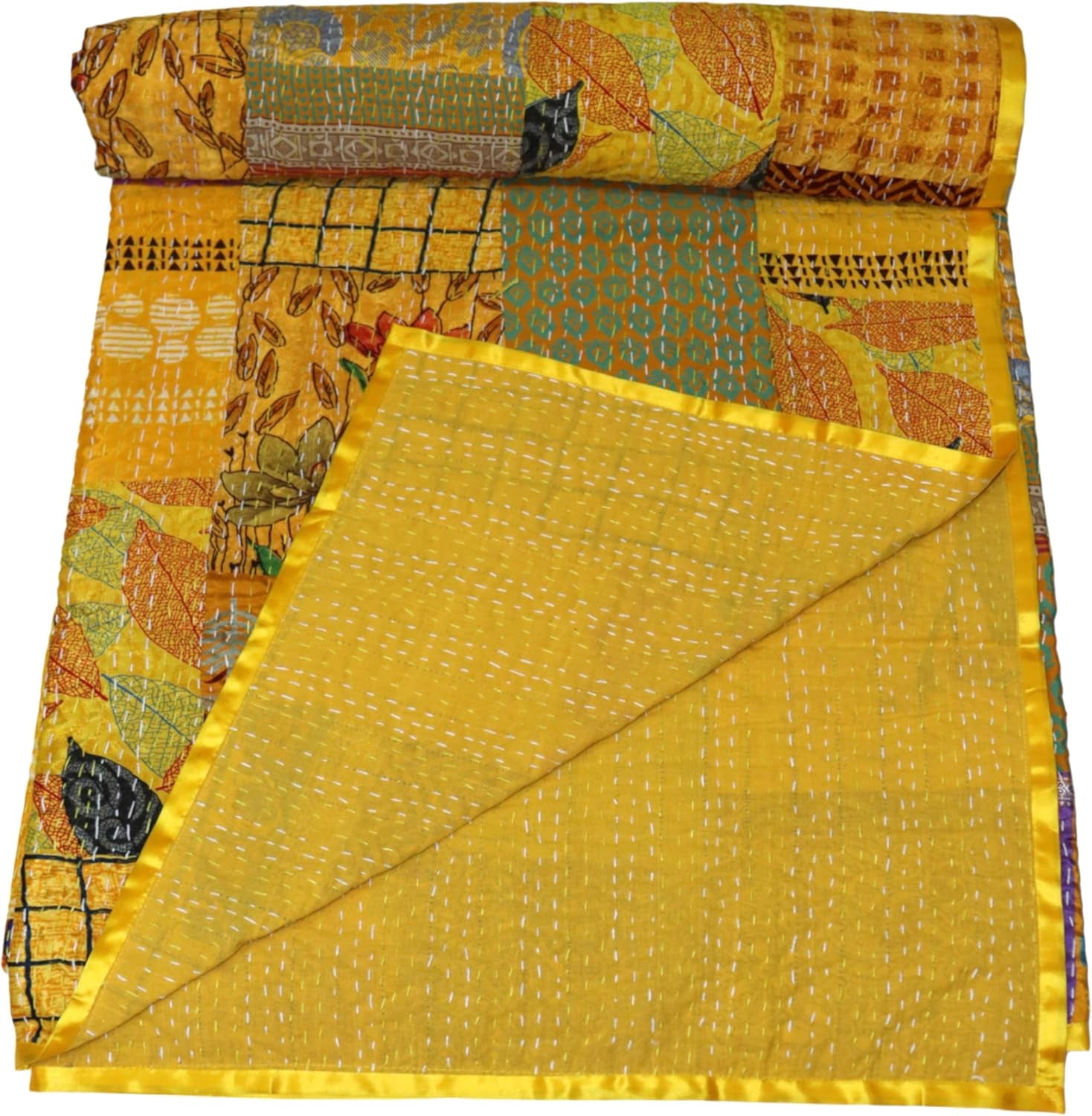 Trademoon Handwoven Silk Patola Kantha – Elegant, Lightweight, Traditional Design, Perfect for Weddings and Festivals Size - King - 108 x 108 Inch / 274 cm x 274 cm