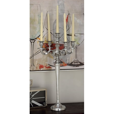 Tall Lantern Candle Holders Decmode - Traditional Tall Metallic Polished Silver Candelabra with 5 Candle Holders, 10” x 24” ()
