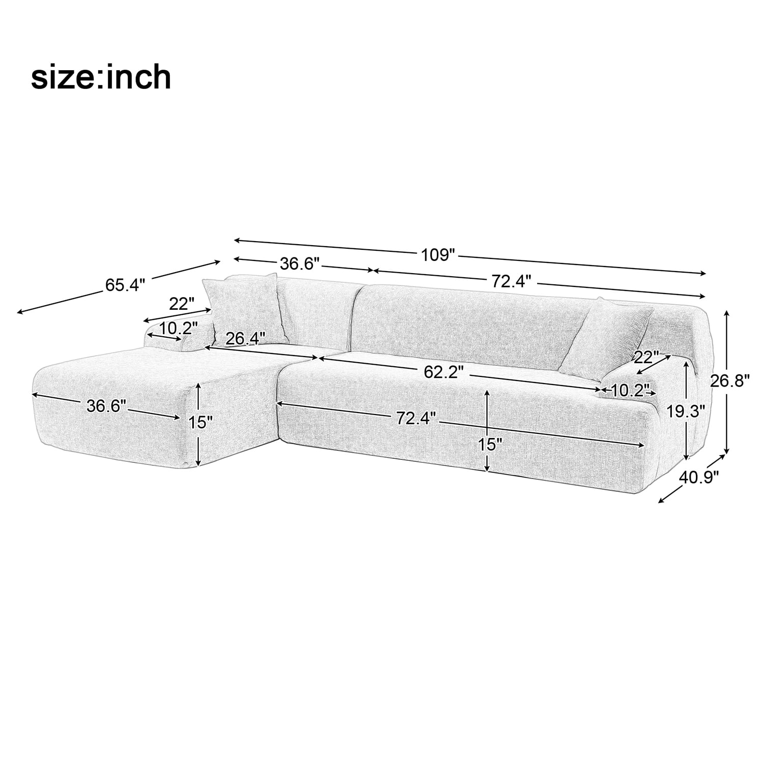 Kadyn Modern Convertible Sectional Sofa with 27-inch Deep Seat L Shaped Modular Couch with Reversible Chaise for Living Room, Beige