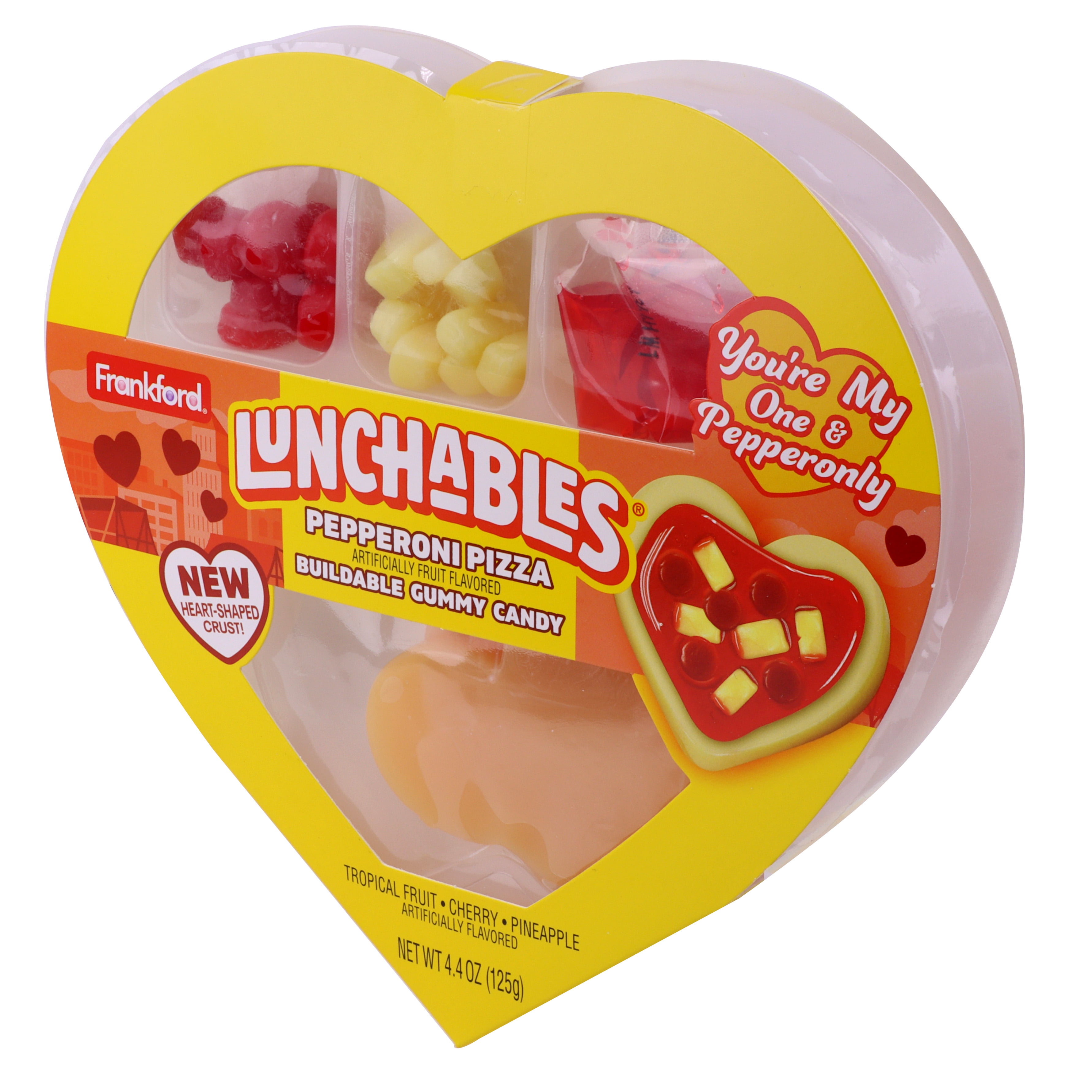 (3 pack) Frankford Lunchables Gummy Candy Pepperoni Pizza Kit Heart Shaped Box Valentine's Day Gift, 4.4 oz