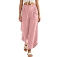 thumbnail image 2 of Womens Cotton Linen Loose Casual Long Pants with Pockets, Elastic Waist Straight Leg, Stylish Button Design, Lounge Summer Travel Daily Wear | VerBelle,Pink M, 2 of 7