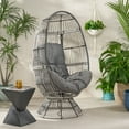 Adaline Outdoor Wicker Swivel Egg Chair with Cushion, Gray, DarkGray