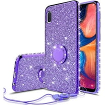 For Samsung Galaxy A01 Case,Ring Kickstand Glitter Cute Bling Cover for Girls Women Diamond Sparkly Compatible Case For Galaxy A01 Phone Cases - Purple