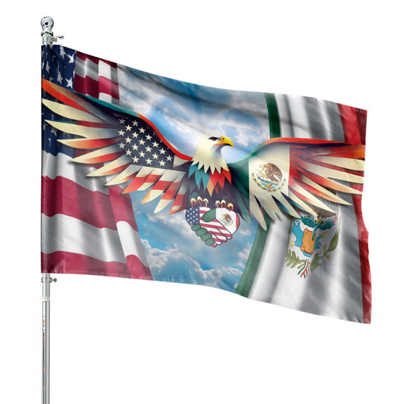 Lotusprinthandmade Mexican America Friendship Eagle Patriotic 100% Polyester House Flag 29.5 x 39.5 inches