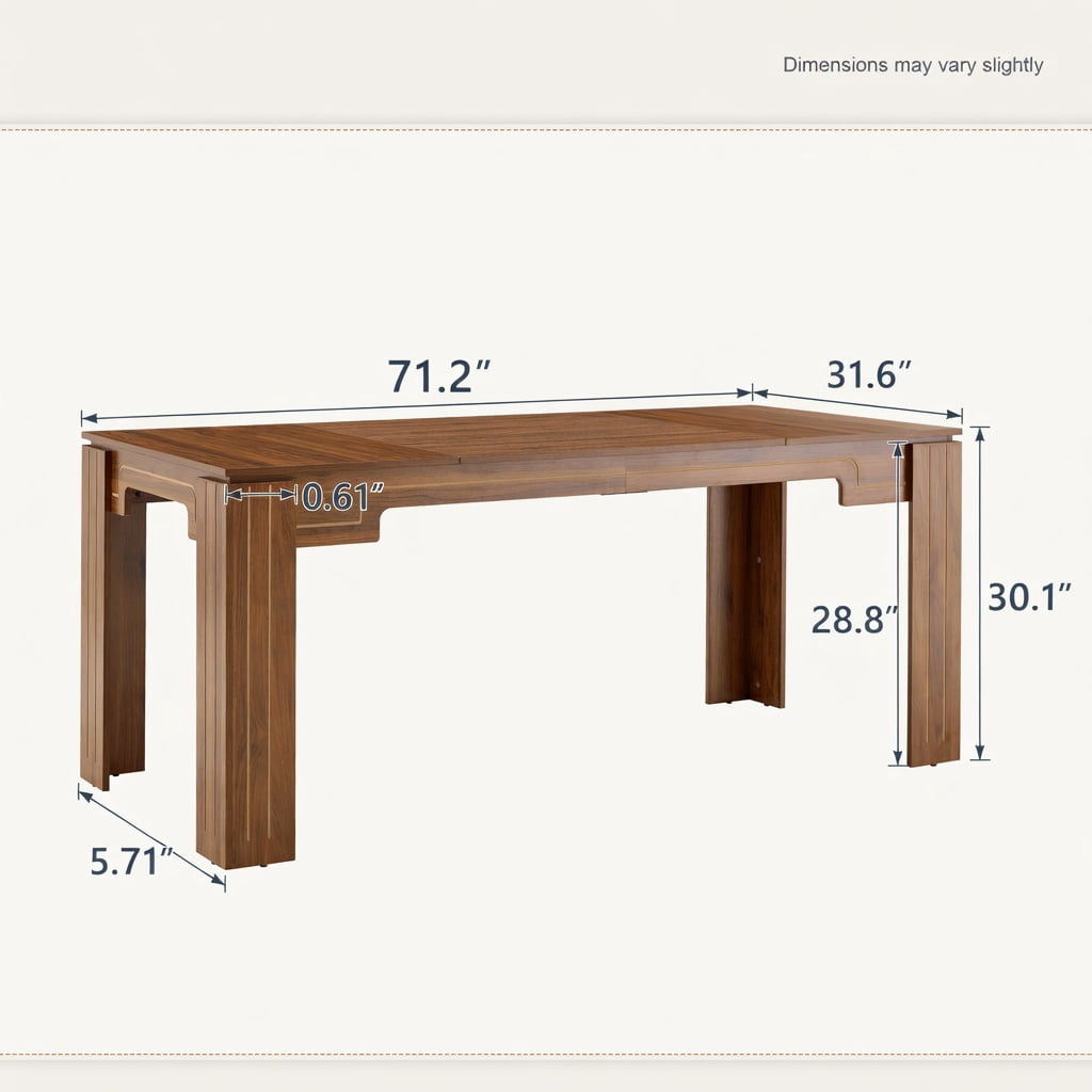 Hommoo MDF Dining Table 71" L x 31.5" W, Modern Grooved-Leg Extendable Table for 6-8 People, Multi-Functional Home & Office Use, Walnut