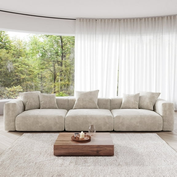 Magic Home Convertible Sectional Sofa Modular Couch,Modern Corduroy Sofa with Pillows for Living Room,Apartment and Small Space,3-Seat Sofa,Beige