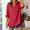 thumbnail image 2 of larppty Linen Shirts for Women Dressy Casual Summer Long Sleeve Button Down Gauze Tops Loose Lightweight Work Blouses（Red， XXXXL）, 2 of 7
