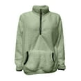 thumbnail image 5 of BODOAO Women Sherpa Fleece Pullover Quarter Zip Long Sleeve Fluffy Soft Sweaters Jacket Plus Size Winter Coats with Pockets Fall Warm Oversized 3/4 Zip Sweatshirt Winter Tops Coat Light green M, 5 of 5