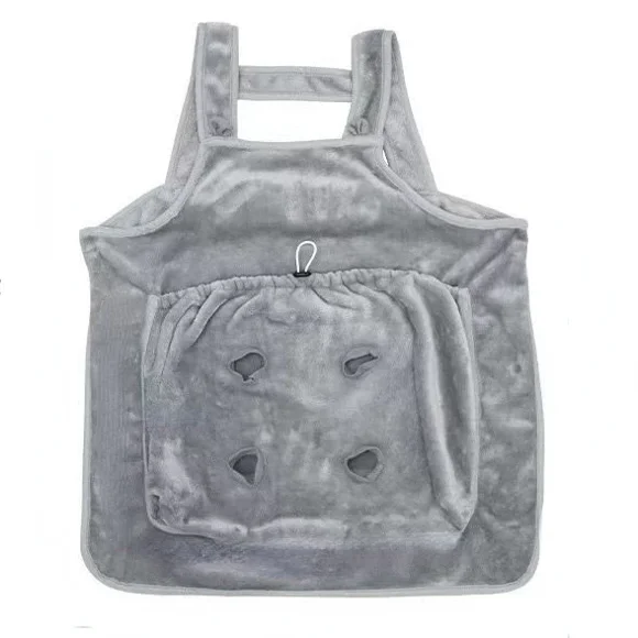 Cat Grooming Apron Breathable Cotton 4 Holding Holes Portable Pet Carrier Pouch Cat Sling Bag for Outings Easy Nail Trimming (grey,OneSize)