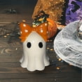 thumbnail image 3 of Ceramic Kawaii Ghost Statue Halloween Decor - Polka Dot Bow Desk Ornament Gothic Cute Figurine Office Shelf Decor Spooky Gift Idea(Orange), 3 of 4