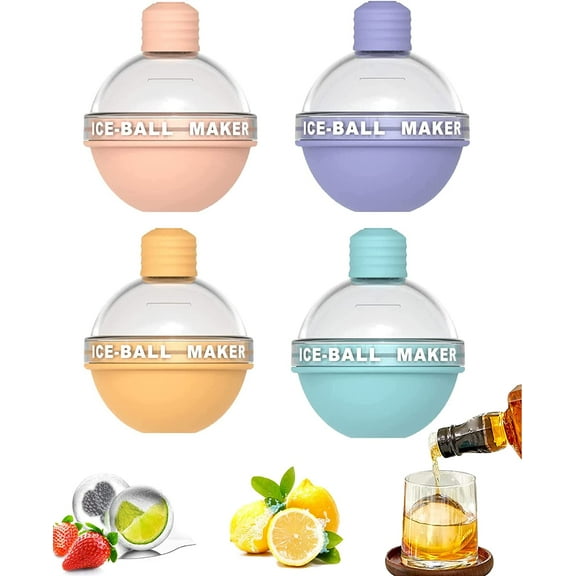 4 Pack Ice Ball Maker, Candy Color Ice Ball Maker Mold, Round Whiskey Ice Mold, Silicone Ice Cube Tray, 2.5 Inches Sphere Ice Mold for Whiskey and Cocktails