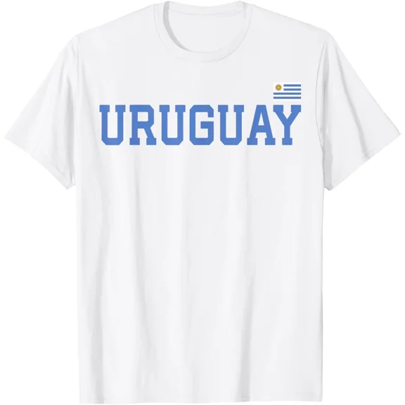 Retro Uruguay National Flag T-Shirt Unisex Adult Athletic Style Souvenir Graphic Tee White Short Sleeve