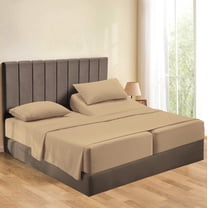 Split King 5 Piece Sheet Set - Breathable & Cooling, Luxury Sheets, 500 TC Egyptian Cotton Sheets, 100% Cotton Split King Sheet Set, 16-18" Inch Deep Pocket, Split King Size Taupe Stripe