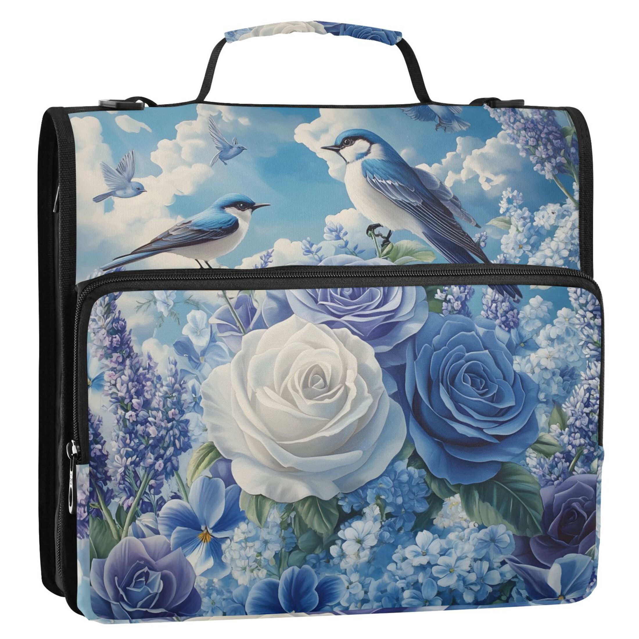 ALAZA Zipper Binder Bag Birds Lavender Flowers 3 Ring File Folder Binder Organizer Bag