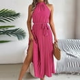 thumbnail image 7 of Kaemgyyd Elegant Dress for Women Crew Neck Sleeveless Pleated Maxi Dress Tie Waist Flowy Wedding Guest Dress for Party, 7 of 7