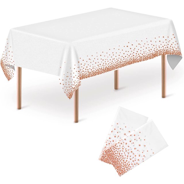 GHSDFBB Disposable Plastic Tablecloths, 2 Pack Party Rectangle Tablecloths, 54"x108" Rose Gold Dot Confetti Rectangular Table Covers for Picnic Weddings Birthday Parties Thanksgiving Christmas