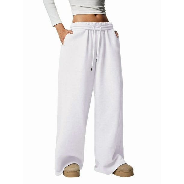 Pantalones Deportivos de Pierna para Mujer, Holgados, con Cordón, de Cintura Alta y Bolsillos L