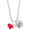 thumbnail image 1 of Delight Jewelry Silvertone Red Heart with Nurse Hat Silvertone Script Initial Disc - P - Charm Necklace, 20"+3", 1 of 4
