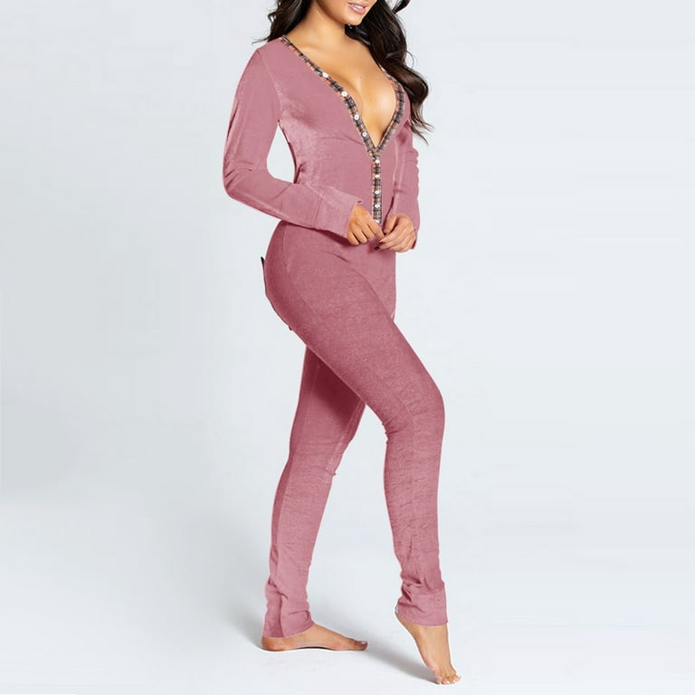purcolt Women's Plus Size Sexy Onesie Pajamas Button-Down Butt