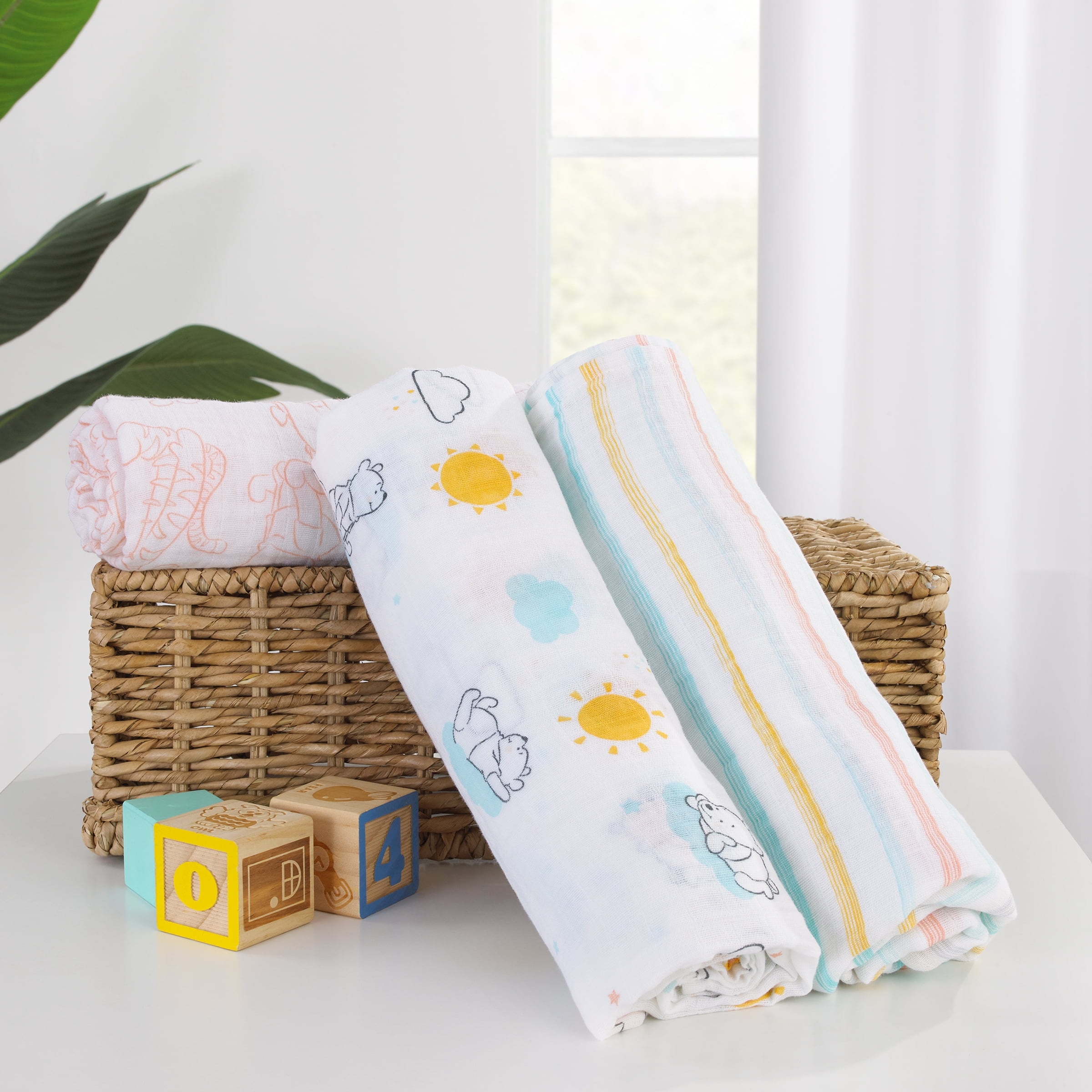 Disney Winnie the Pooh 3 Piece Muslin Swaddle Baby Blankets