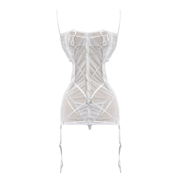 Underwire Women's Transparent Mesh Bandage Garter Belt Hollowed Out Hip Mesh Skirt Mesh Suit Sleepwear Deep V Cute Lingerie