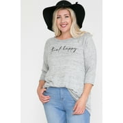 Women's Plus Size Lettering Round Neck 3/4 Sleeve Top in Gray