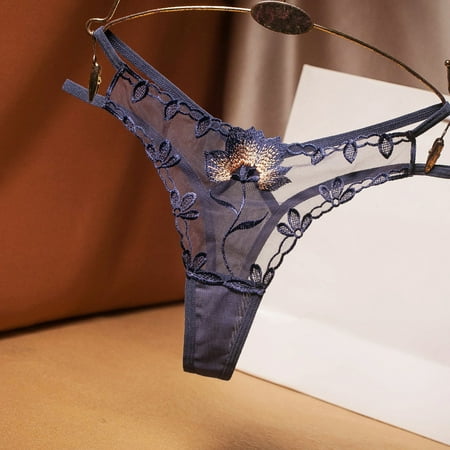 

Women Hollow Out Lace G-String Panties Low-waist Underwear Thong For Women Girl Daily Wear Blue