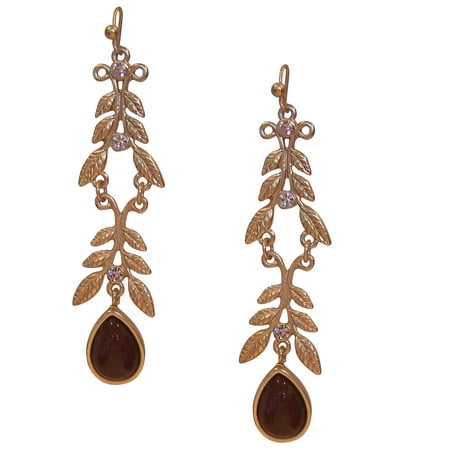 - Long Red Goldtone Unique Grecian Design Earrings for Women