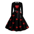 thumbnail image 5 of Women's Long Sleeve Heart Print Fit And Flare Dress Romantic Red Heart Design Belted Waist Flowy Skirt Casual Valentine s Day Wear Soft Comfortable Fabric, Sizes S-5XL, 5 of 5