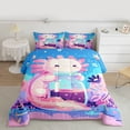 thumbnail image 2 of Manfei Funny Axolotl Child Full Size Comforter Sets, Blue Pink Cartoon Bedding Comforter Set, Dreamy Stars Starry Sky Reversible Bedding Sets, Microfiber Bedroom Decor, 3 Pieces, 2 of 8