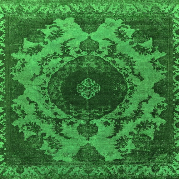 Ahgly Company Indoor Square Oriental Green Industrial Area Rugs, 4' Square