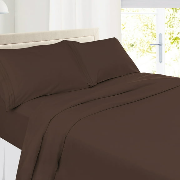 Clara Clark Premier 1800 Microfiber Collection 3-Line Bed Sheet Set, Queen Size, Chocolate Brown