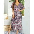 thumbnail image 4 of HAPPY BAY Women's Summer Batik Caftan Maxi Night Loungewear Dashiki House Dress V Neck Kaftan Sleepwear for Women Nightgown 3X-4X Pink, Leaves, 4 of 4