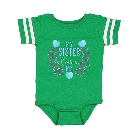 

Inktastic My Sister Loves Me wit Flowers and Hearts Gift Baby Boy or Baby Girl Bodysuit