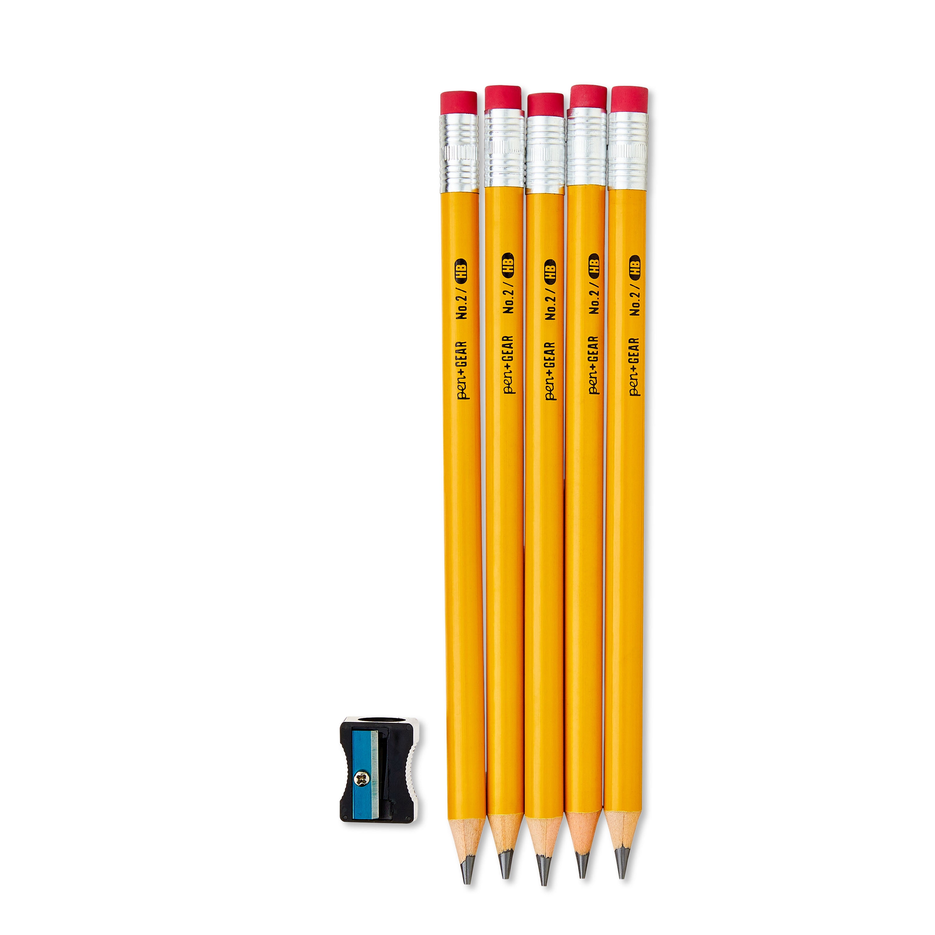 Pen+Gear #2 HB Sharpened Learner Pencils with Jumbo Sharpener, 5 Count – Yellow, Beginner-Friendly