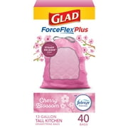 Glad ForceFlexPlus 13 Gallon Tall Kitchen Trash Bags, Cherry Blossom with Febreze, 40 Bags
