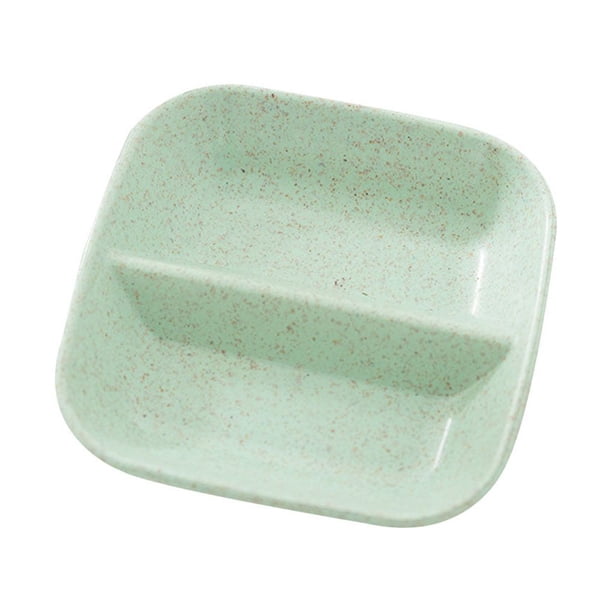 Bewildely Platos de condimentos divididos cuadrados de paja de trigo, contenedor de salsa de , cubiertos de cocina, de aperitivos Cocina y Comedor verde