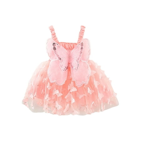 

COUTEXYI Toddler Baby Girls Dress 3D Butterfly Ruched Sleeveless Layered Cami Dress Summer Casual Clothes Princess Dress