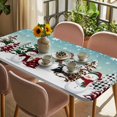 thumbnail image 3 of Teal Blue Christmas Table Cloths for 6 Foot Rectangle Tables, Snowman Xmas Tree Winter Snowflake Patio Waterproof Elastic Fitted Tablecloths, Washable Rectangular Table Cover for Camping, 3 of 8