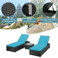 thumbnail image 6 of 3 Pieces Outdoor Patio Lounge Furniture Set, Outdoor Poolside Reclining PE Rattan Chaise Lounge Set of 2, Tempered Glass Top Coffee Table, Brown PE Wicker and Blue Cushions, 6 of 11