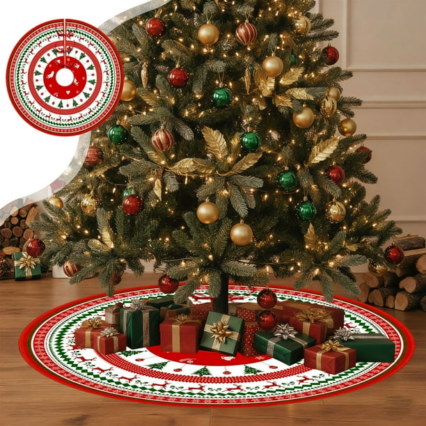 Falda de árbol de Navidad | Poliéster multicolor con estampado de cuadros de copo de nieve | Decoración navideña americana festiva | 1 Pieza | 90 cm de diámetro | Duradero y fácil de limpiar
