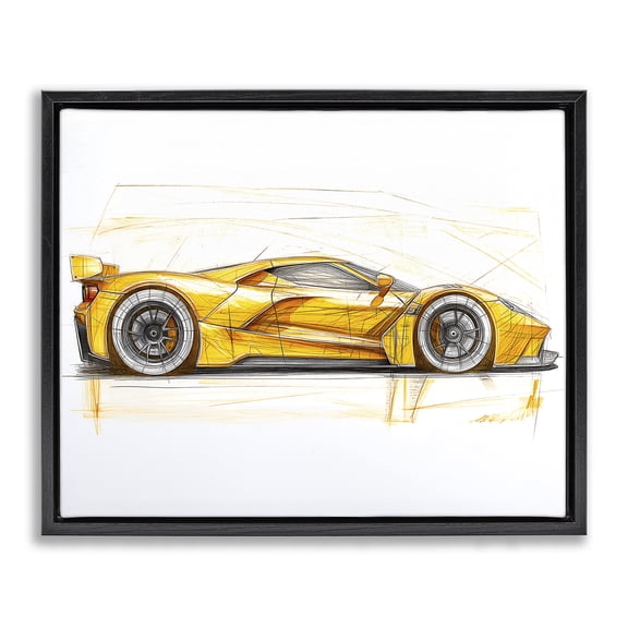 Stupell Industries Contemporary Yellow Sports Car Whimsicality Black Floating Frame Canvas Art, 21 x 17, by Steve Hunziker