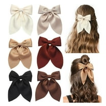 CHUNYAN 6Pcs Hair Bows for Girls, Satin Hair Bow Alligator Clips, Silky Ribbon Hair Accessories for Women, Neutral Color Bow Hair Clips, Maroon Bows for Girls