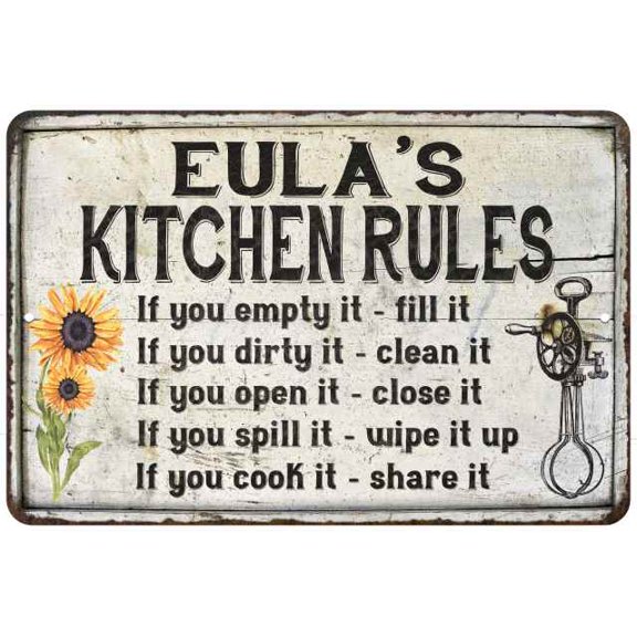 Eula's Kitchen Rules Chic Sign Vintage Decor 8x12 Metal Sign 108120032441