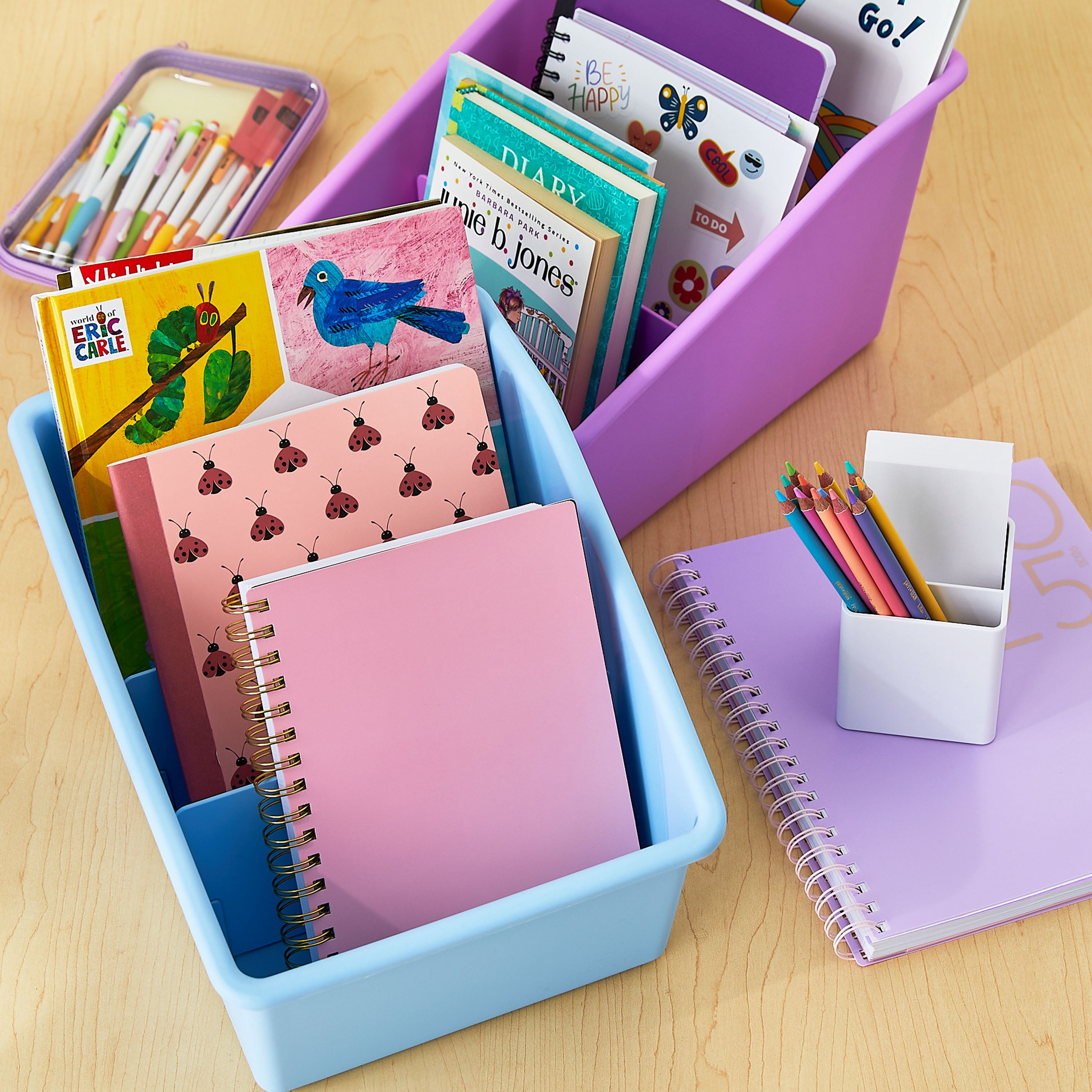 Pen+Gear Large Book Bin with 2 Removable Dividers, 10.24" x 13.8" x 7.8", Sky Blue