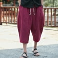thumbnail image 2 of Wirziis Men's Baggy Linen Capri Pants Casual Yoga Patchowork Beach Pants with Drawstring, 2 of 6